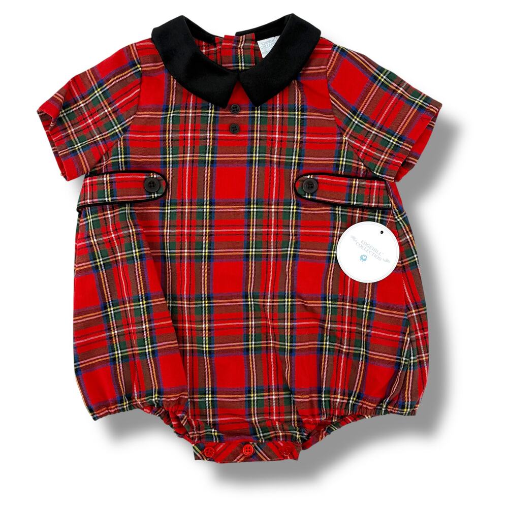 Edgehill Collection Red Plaid One-Piece with Black Collar